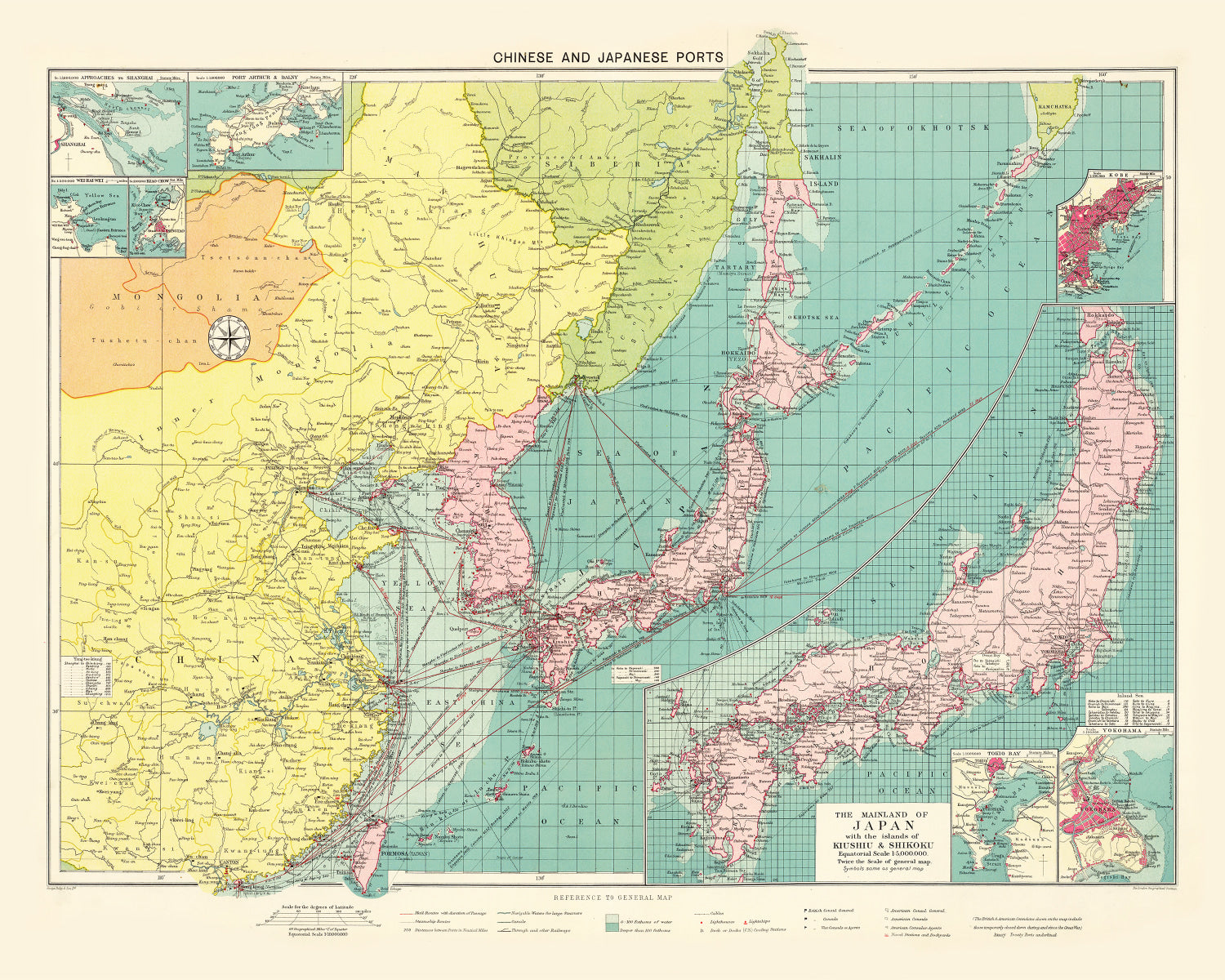 Vintage Map of Chinese & Japanese Ports, 1922