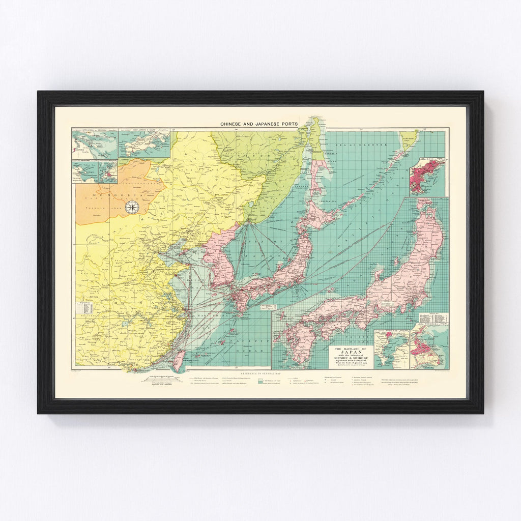 Vintage Map of Chinese & Japanese Ports, 1922
