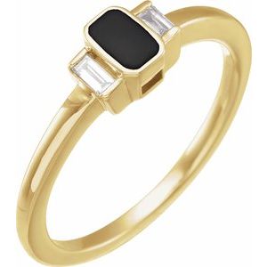 14K Yellow Gold .08 CTW Natural Diamond & Black Enamel Ring