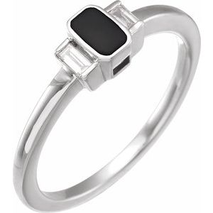 14K White Gold .08 CTW Natural Diamond & Black Enamel Ring