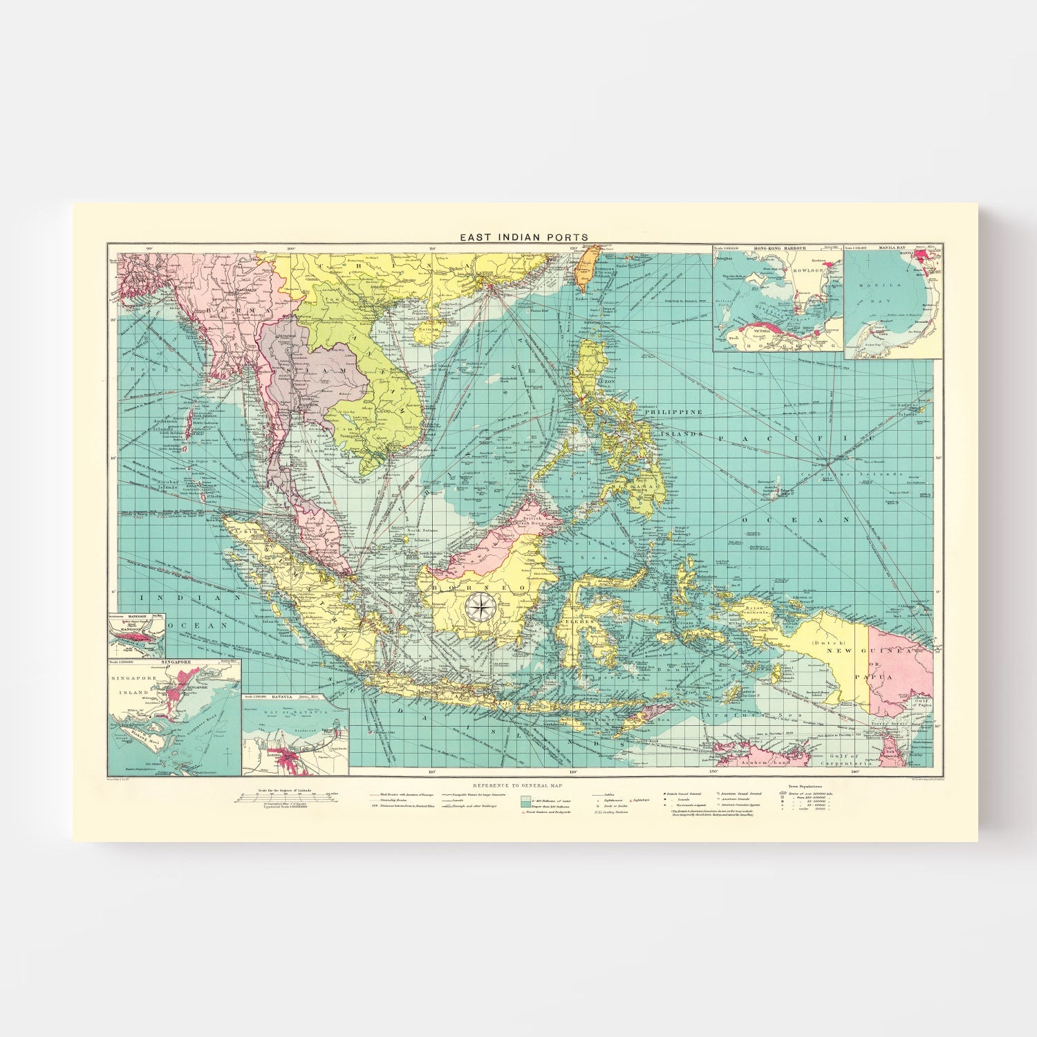 Vintage Map of East Indian Ports, 1922