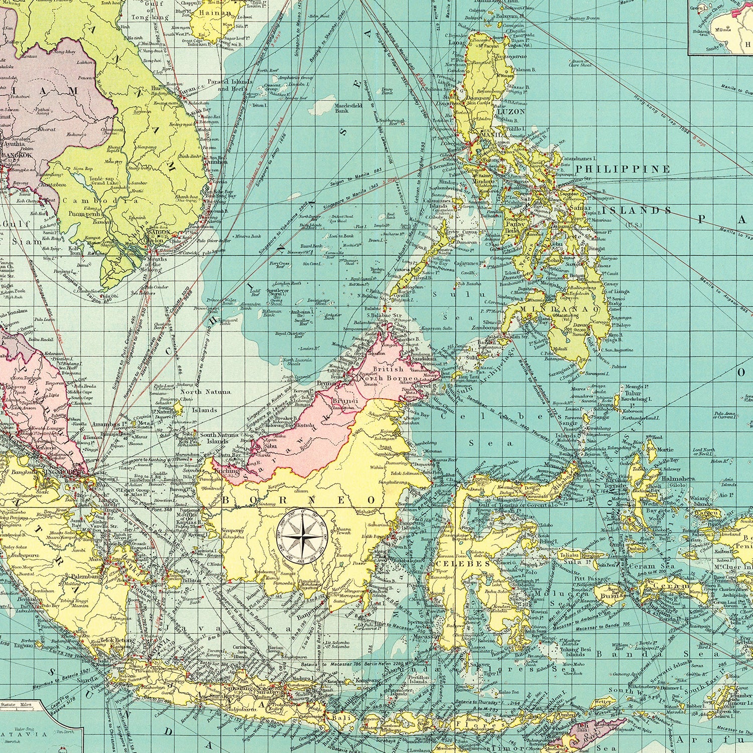 Vintage Map of East Indian Ports, 1922