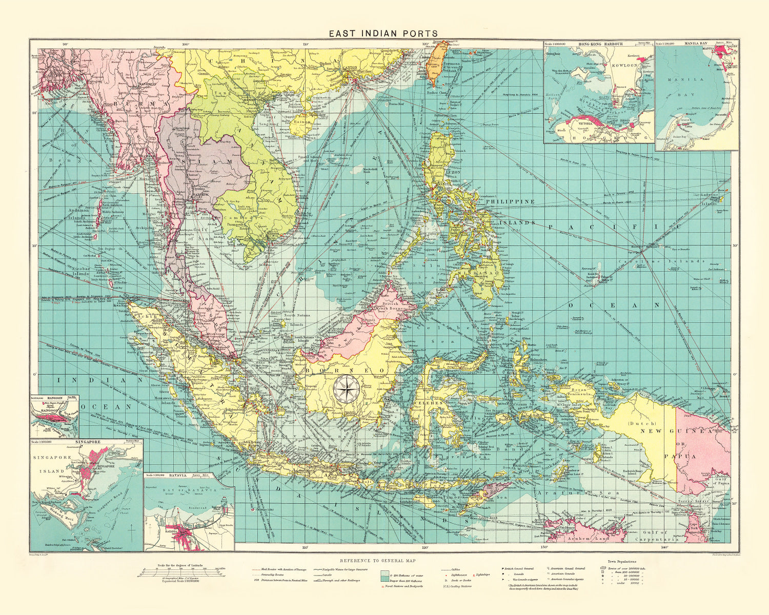 Vintage Map of East Indian Ports, 1922
