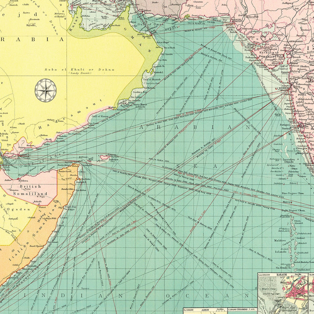 Vintage Map of Arabian Sea, 1922