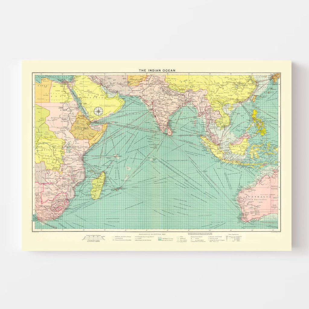 Vintage Map of Indian Ocean, 1922