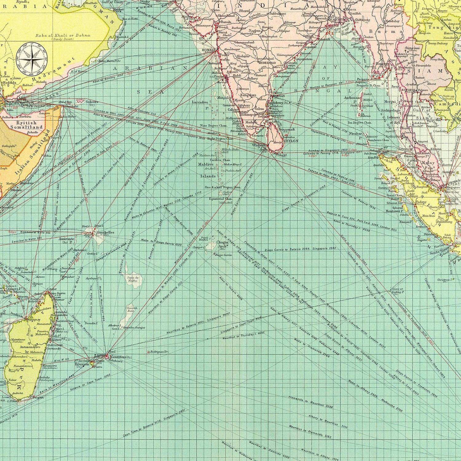Vintage Map of Indian Ocean, 1922