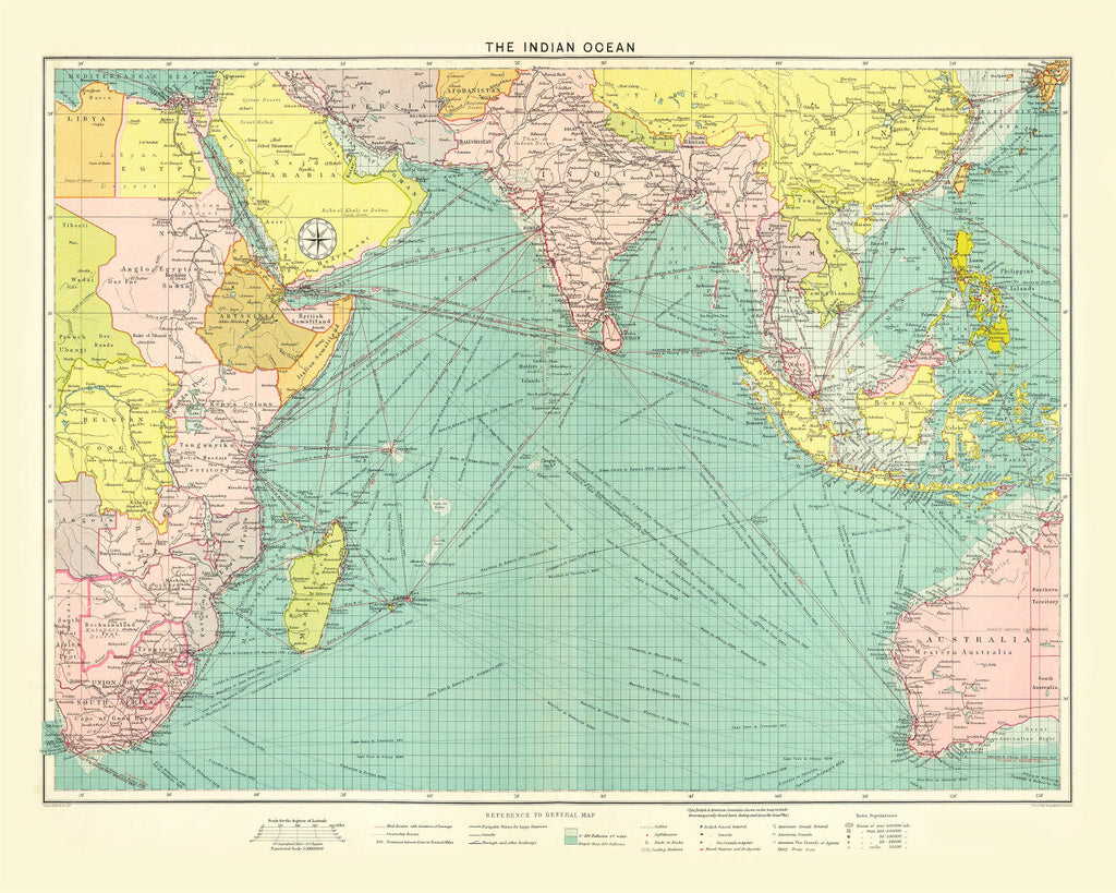 Vintage Map of Indian Ocean, 1922