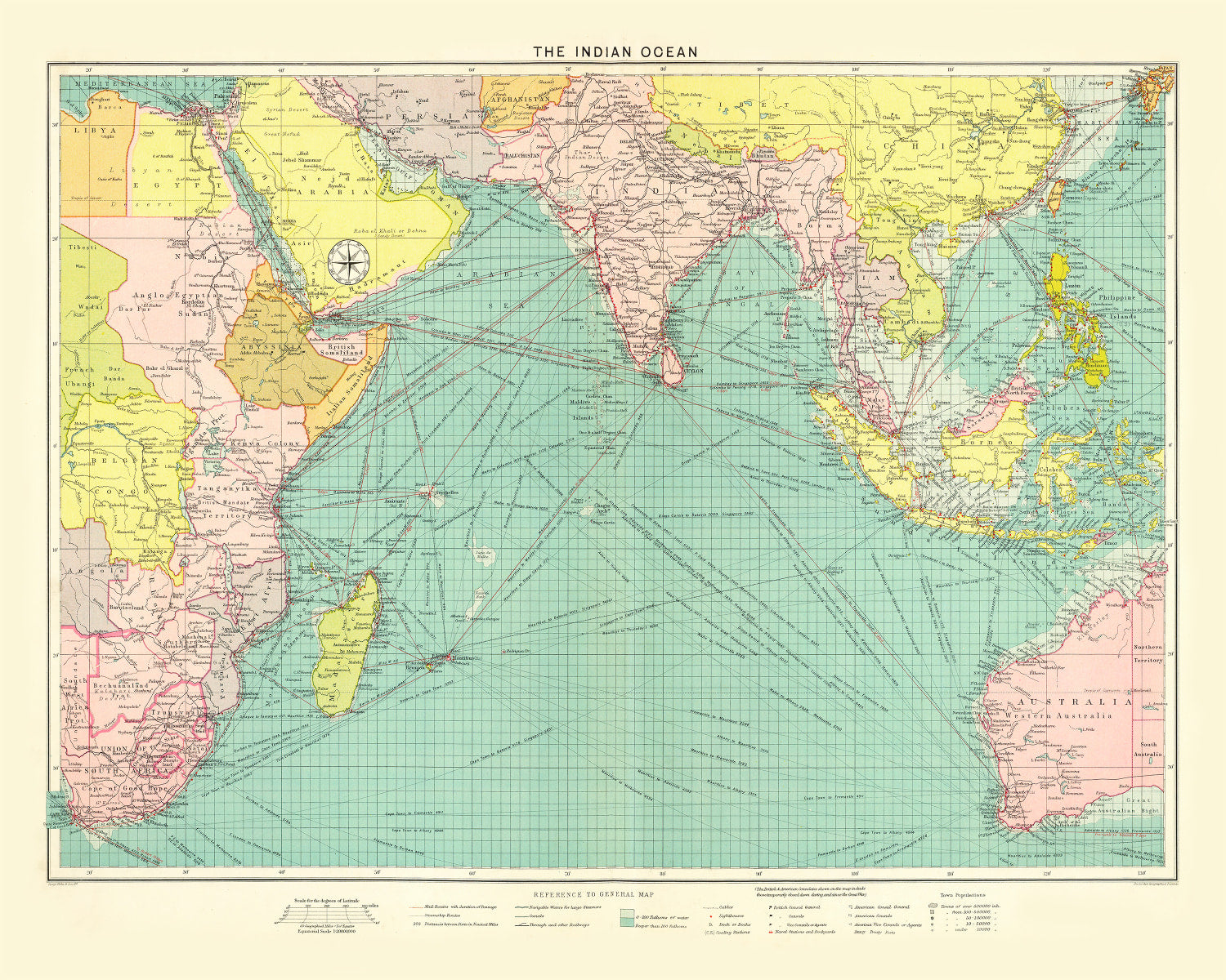 Vintage Map of Indian Ocean, 1922