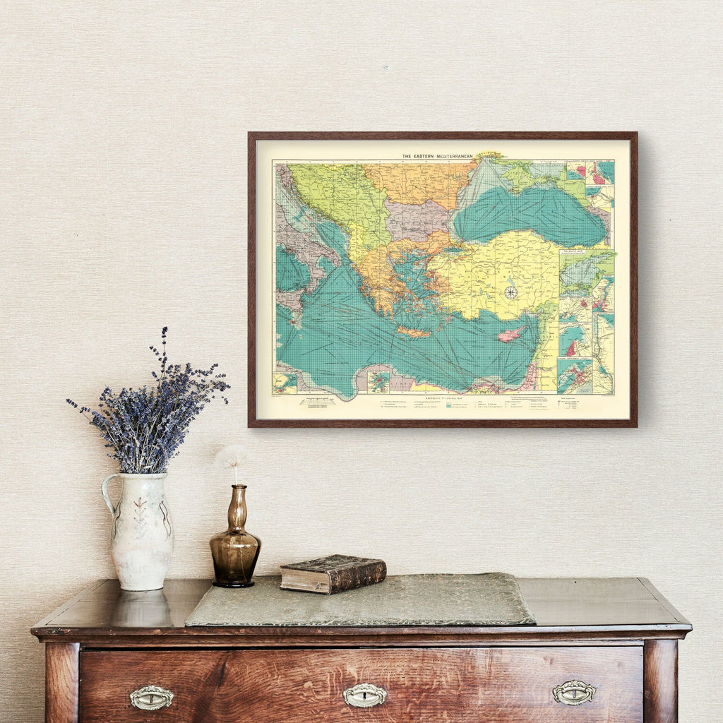 Vintage Map of Eastern Mediterranean Sea, 1922