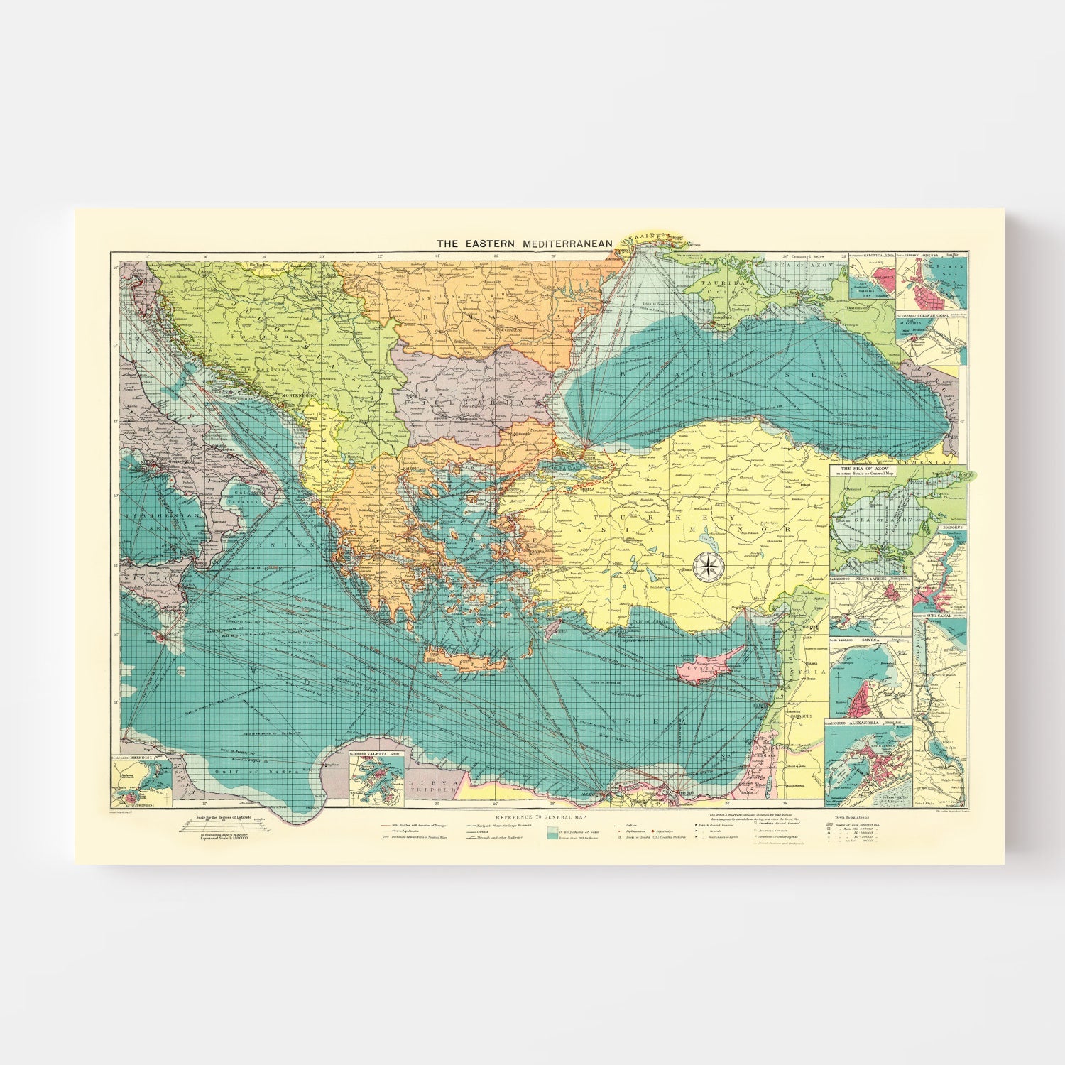 Vintage Map of Eastern Mediterranean Sea, 1922