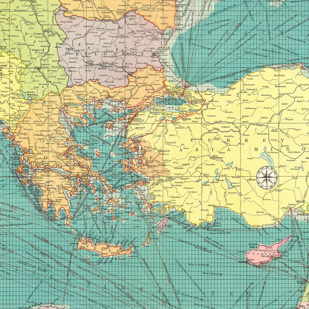 Vintage Map of Eastern Mediterranean Sea, 1922