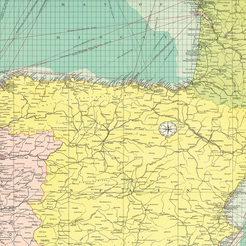 Vintage Map of Ports of Spain & Portugal, 1922