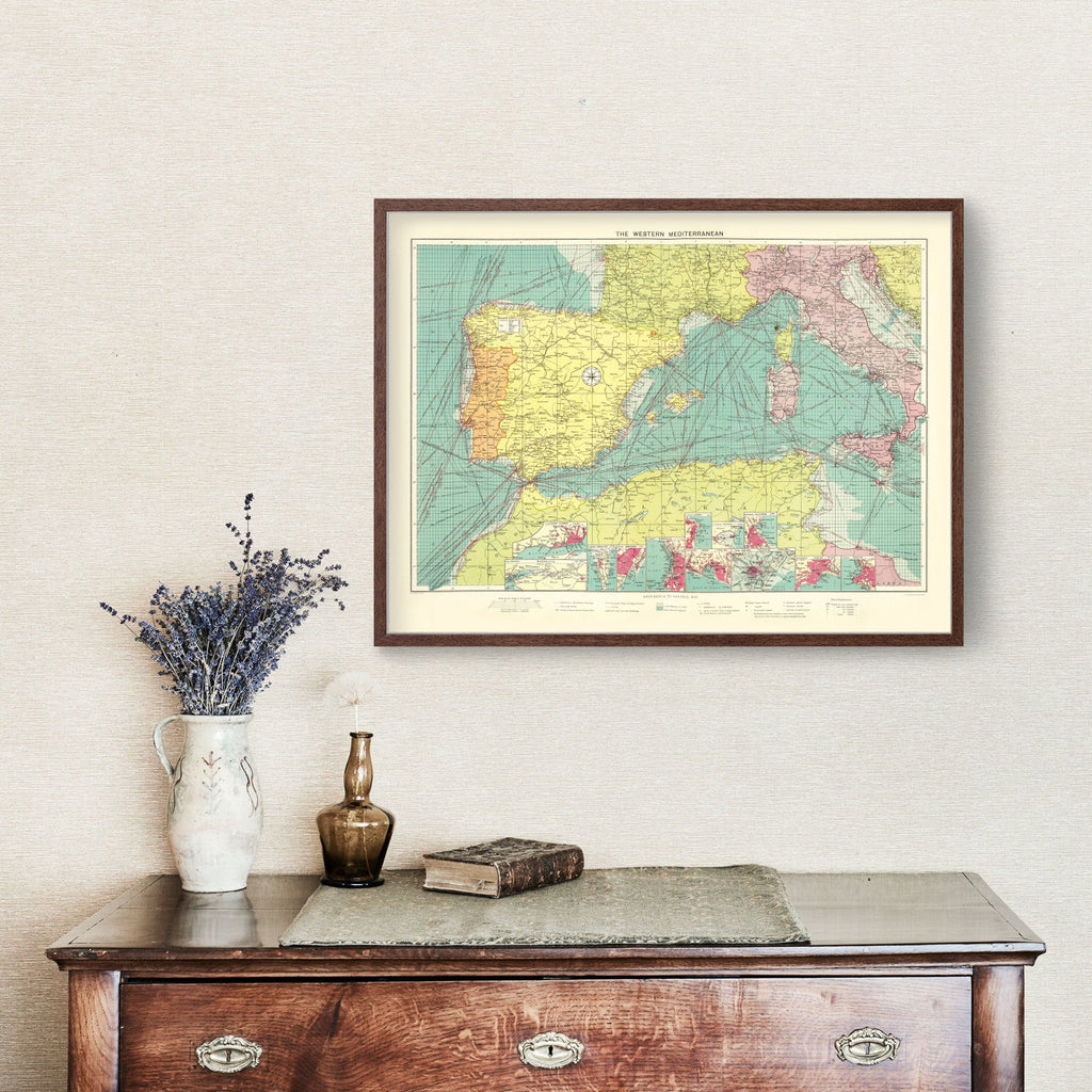 Vintage Map of Western Mediterranean Sea, 1922