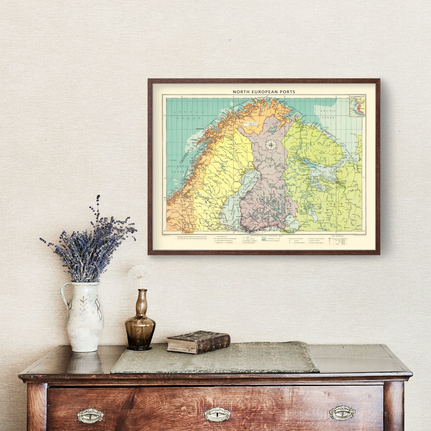 Vintage Map of Northern European Ports, 1922