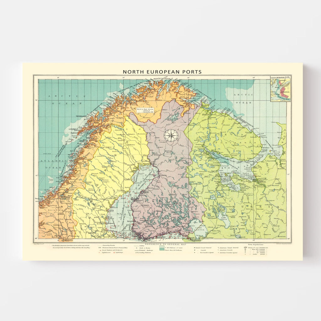 Vintage Map of Northern European Ports, 1922