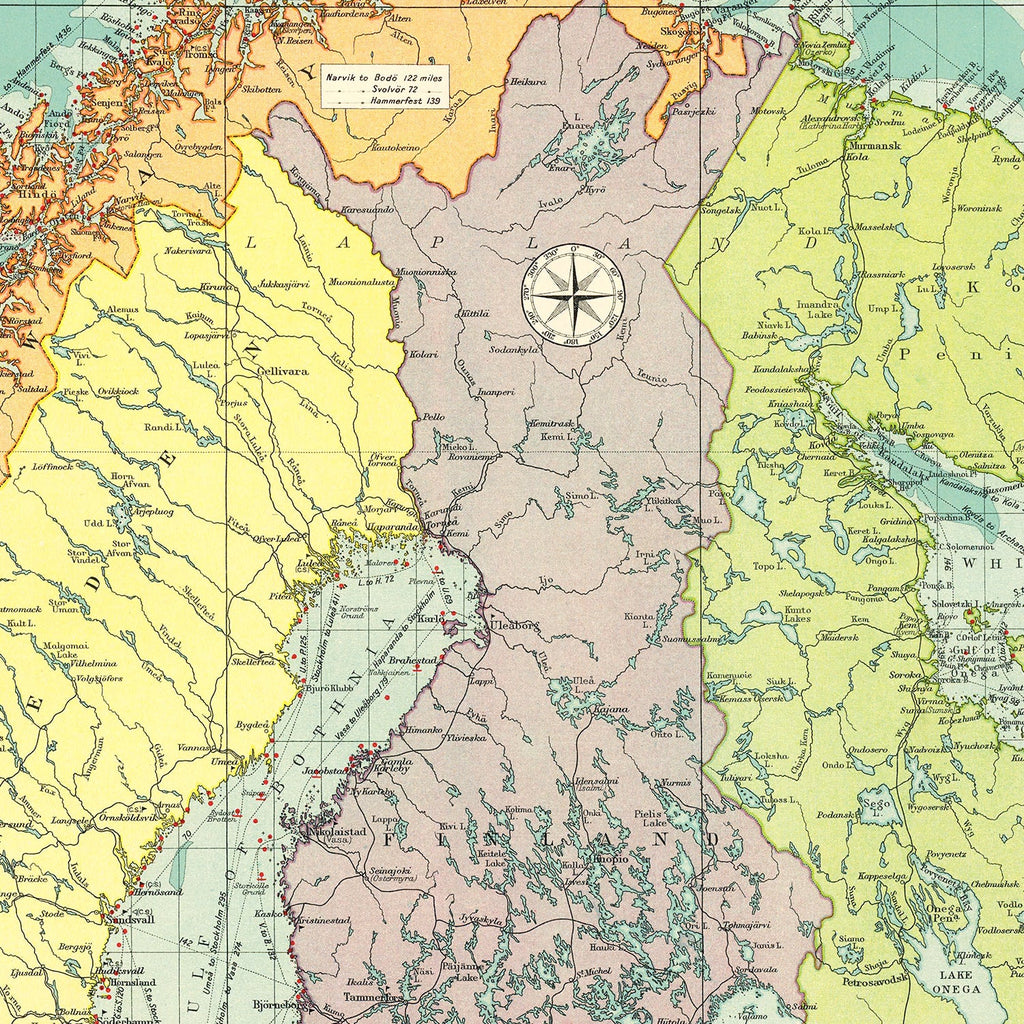 Vintage Map of Northern European Ports, 1922