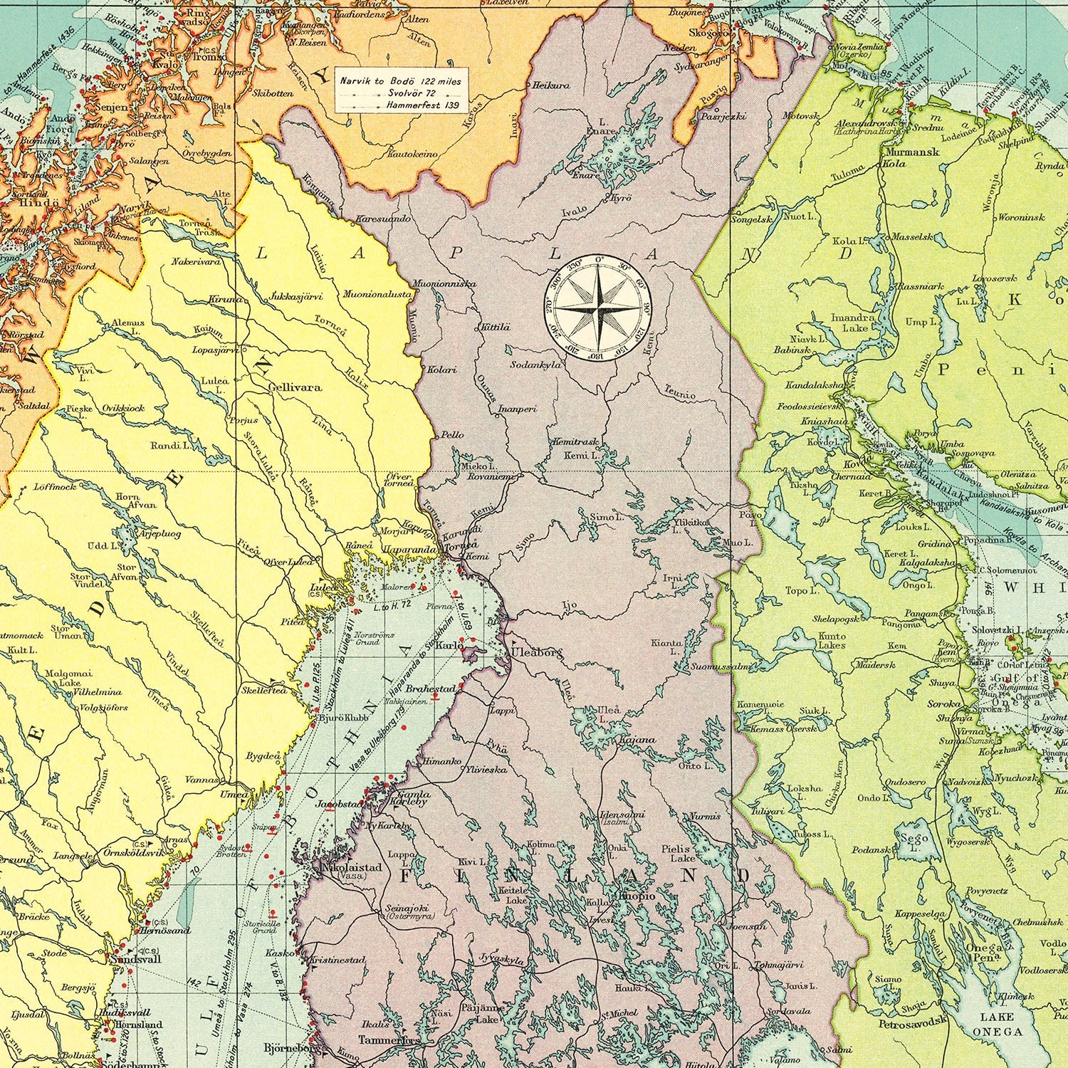 Vintage Map of Northern European Ports, 1922
