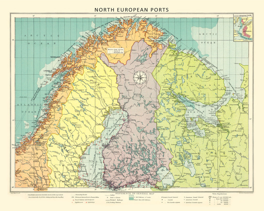 Vintage Map of Northern European Ports, 1922