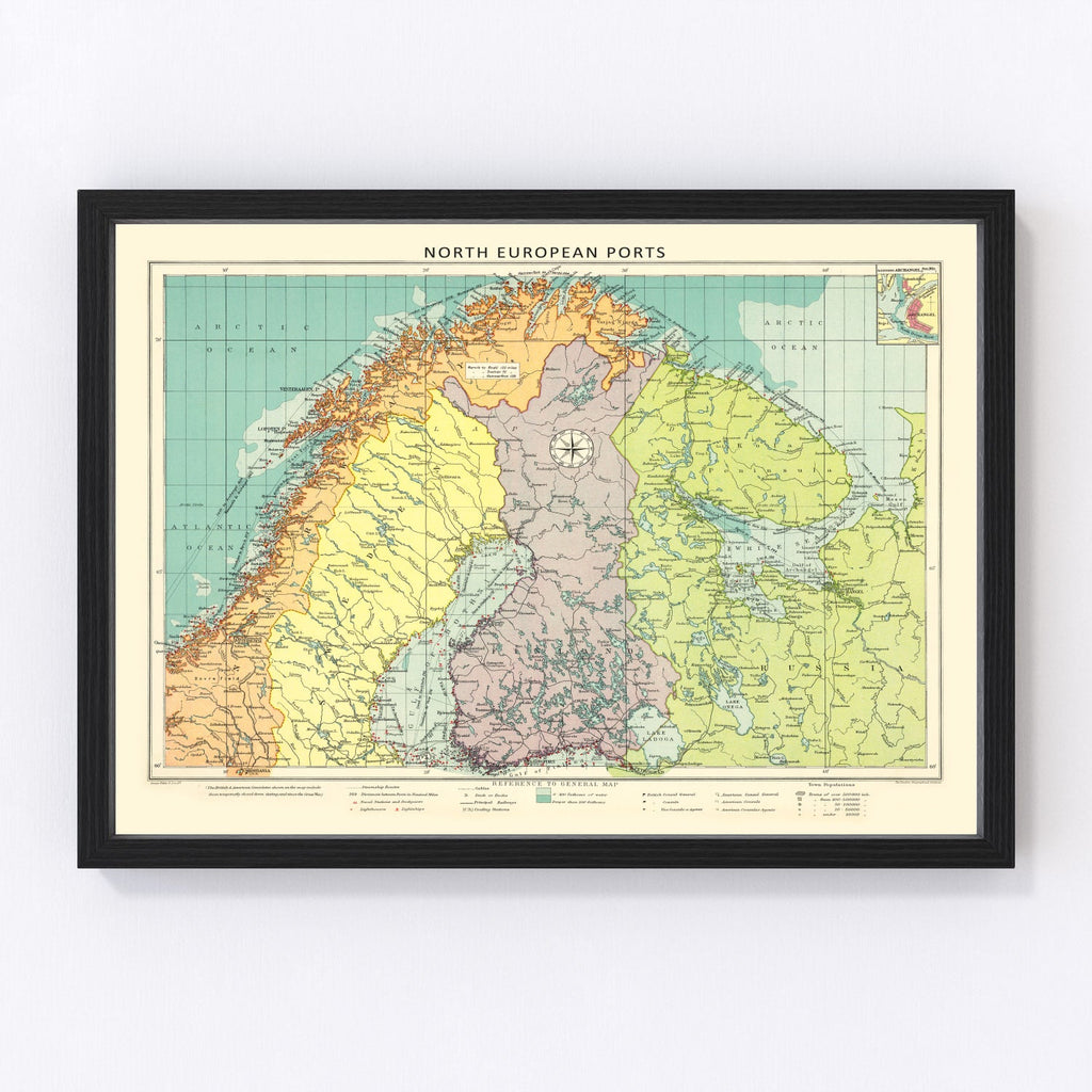 Vintage Map of Northern European Ports, 1922