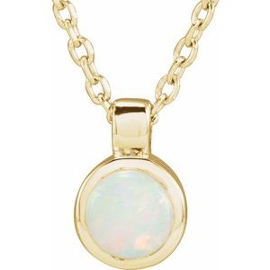 14K Yellow Gold Natural White Opal Bezel-Set 16-18" Necklace