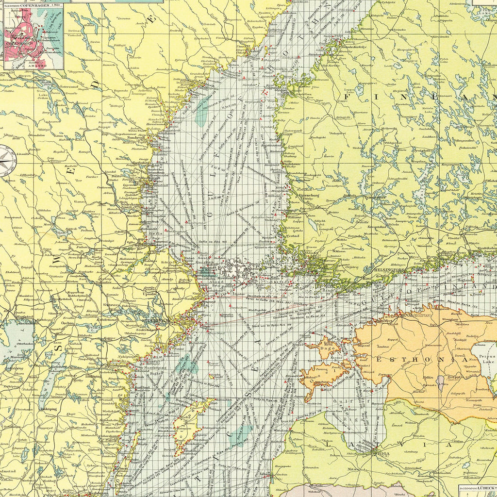 Vintage Map of Baltic Sea, 1922