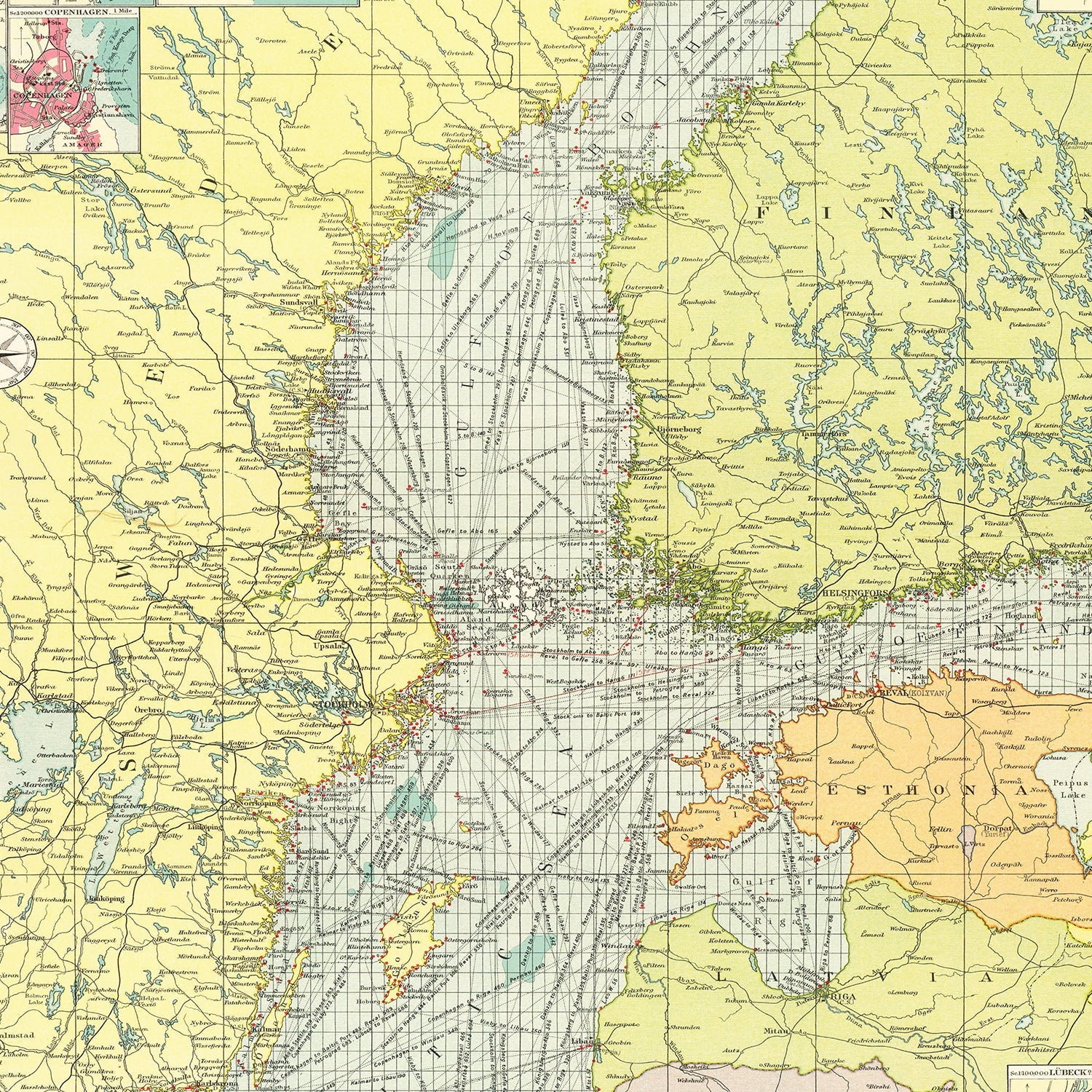 Vintage Map of Baltic Sea, 1922