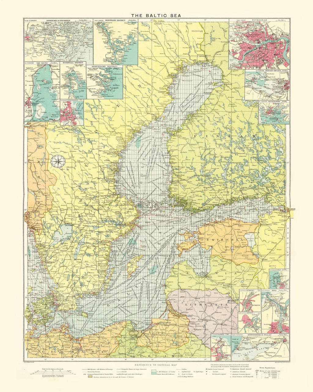 Vintage Map of Baltic Sea, 1922