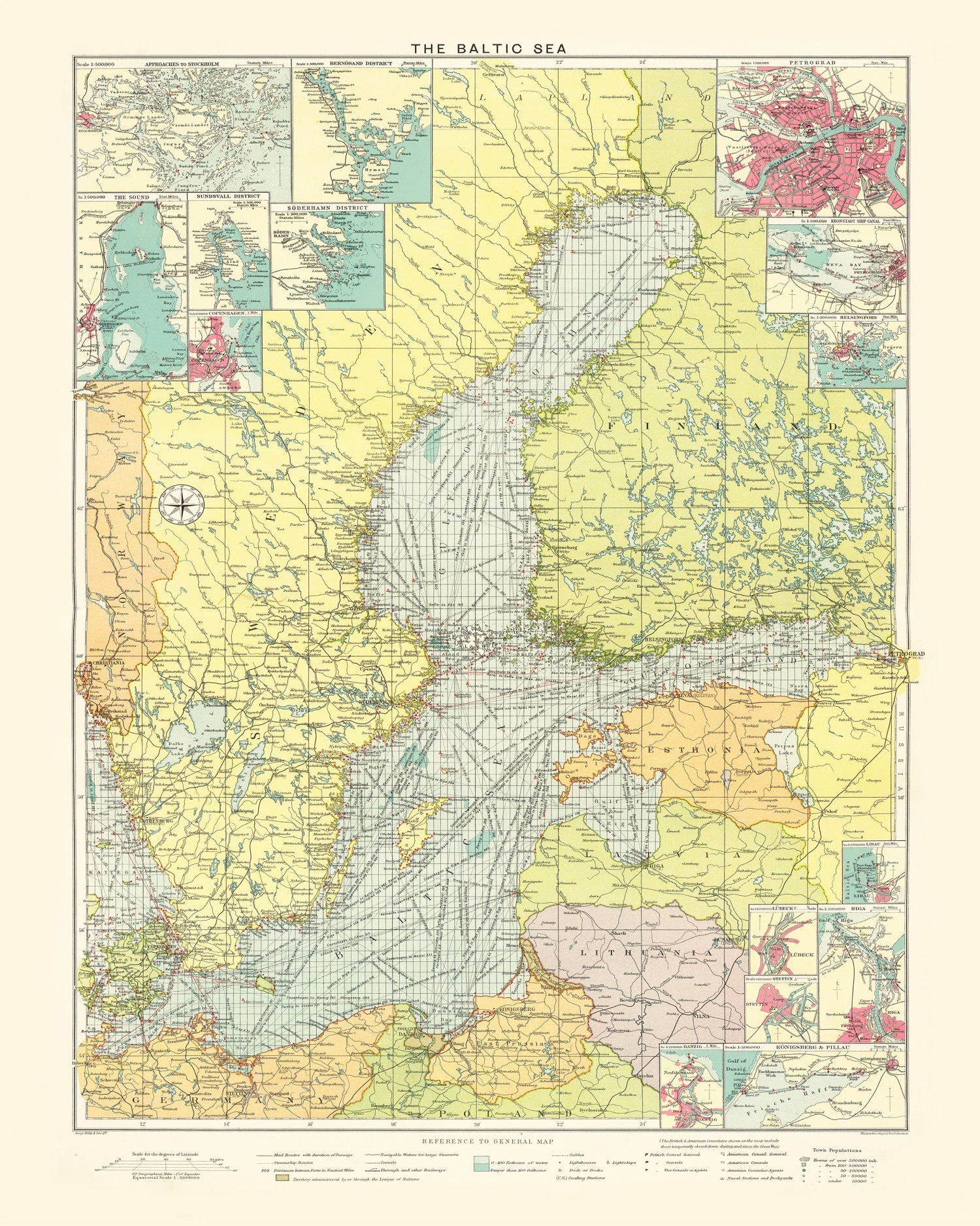 Vintage Map of Baltic Sea, 1922