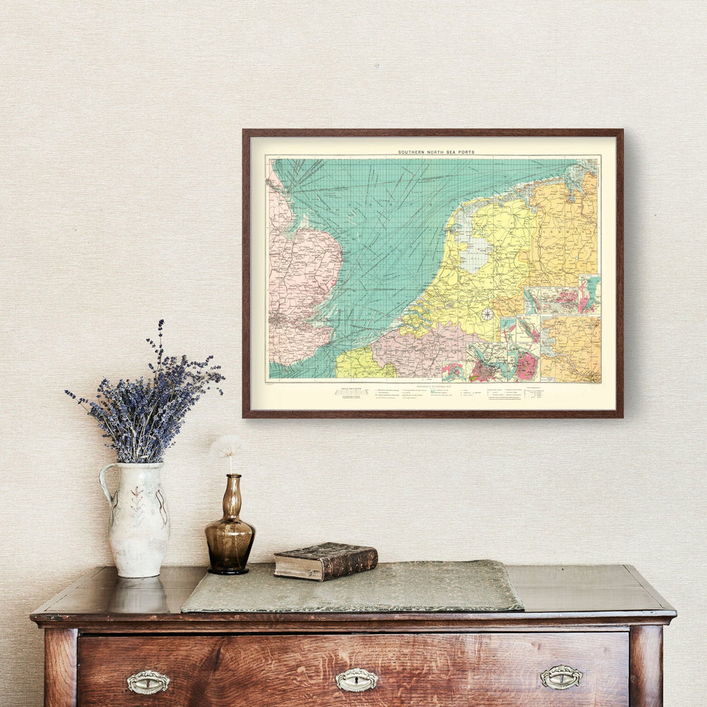 Vintage Map of Southern North Sea Ports, 1922