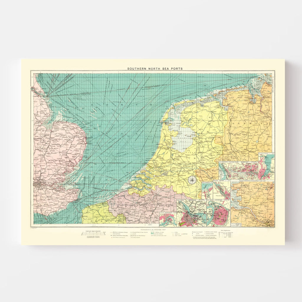 Vintage Map of Southern North Sea Ports, 1922