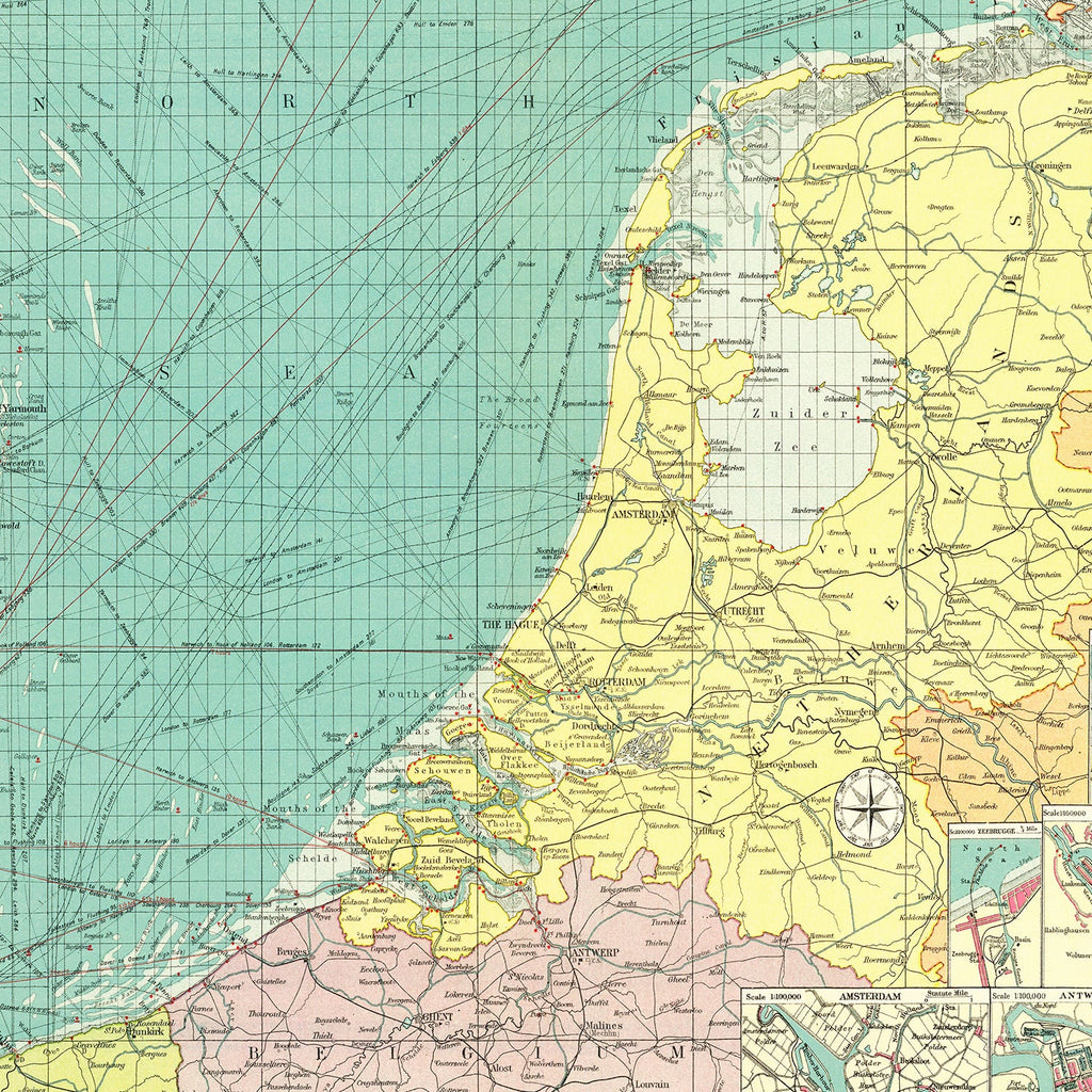 Vintage Map of Southern North Sea Ports, 1922