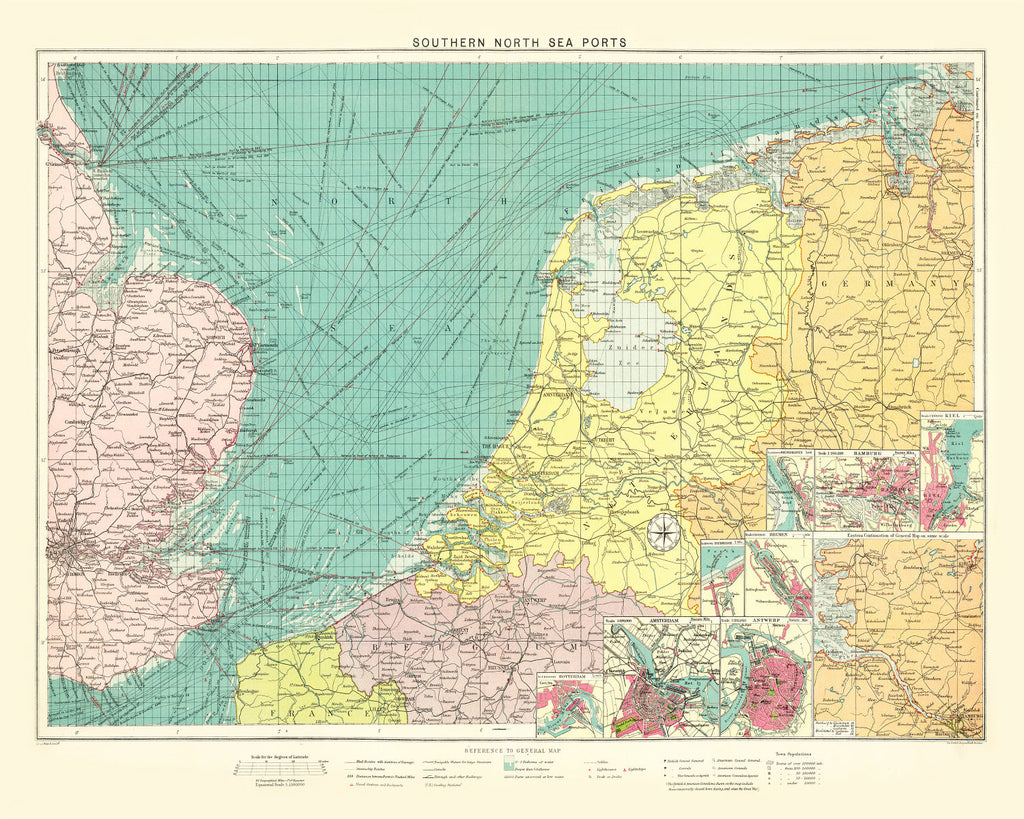 Vintage Map of Southern North Sea Ports, 1922