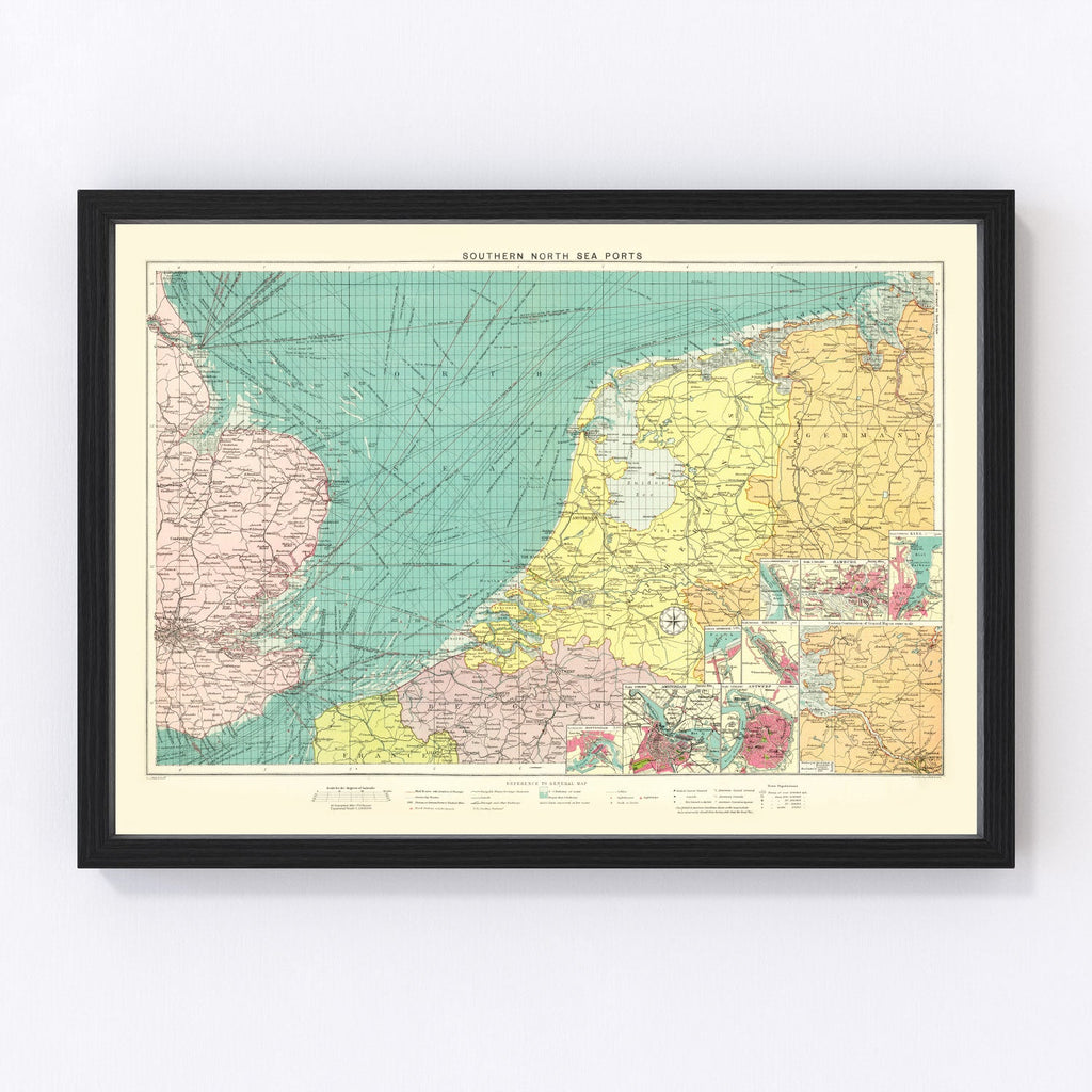 Vintage Map of Southern North Sea Ports, 1922