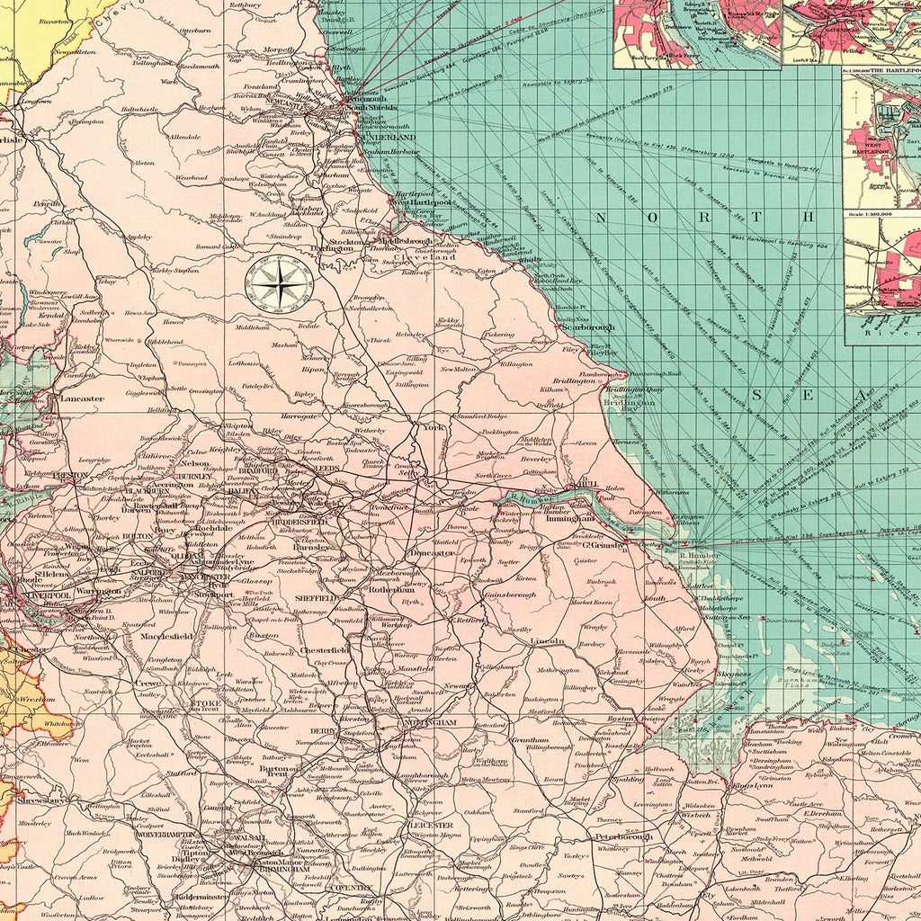 Vintage Map of Eastern Great Britain Ports, 1922