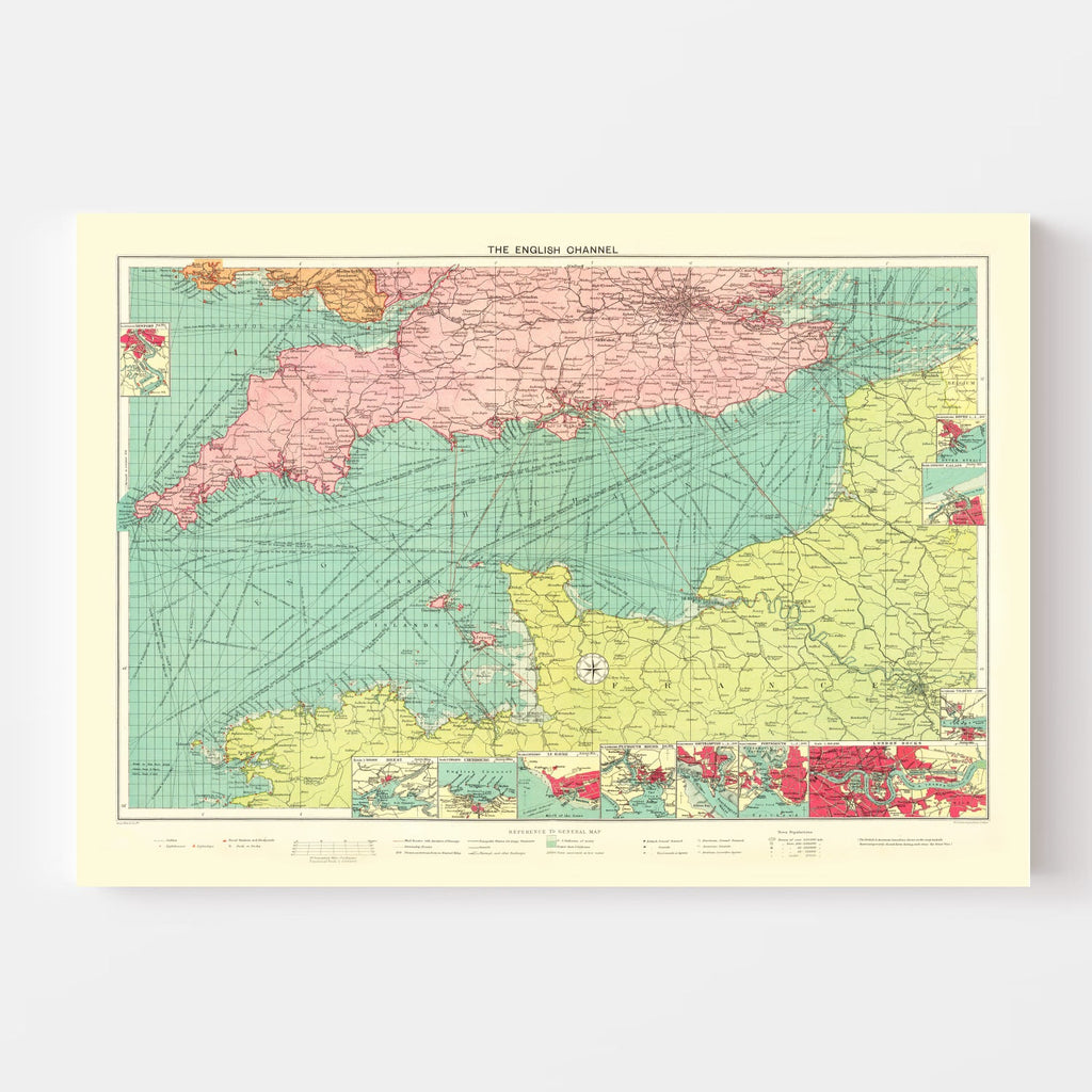 Vintage Map of English Channel, 1922