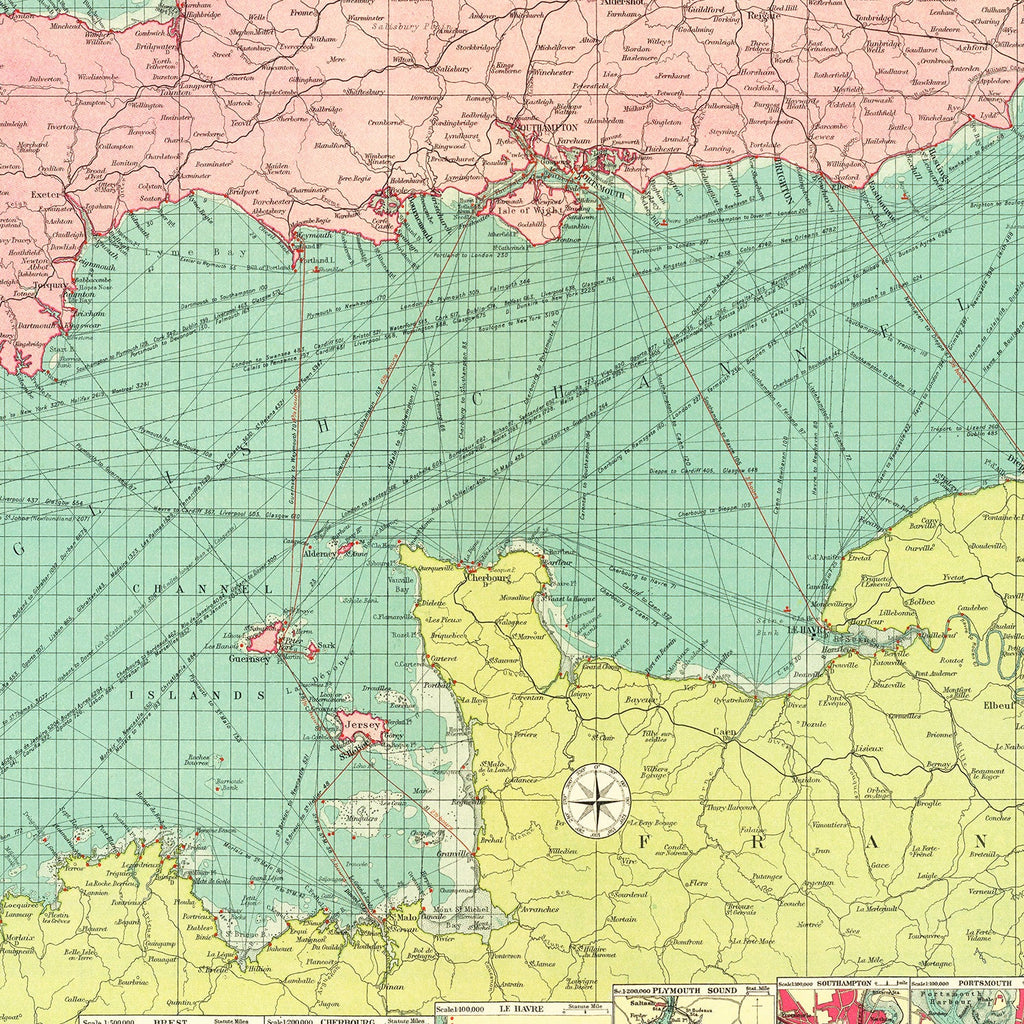 Vintage Map of English Channel, 1922