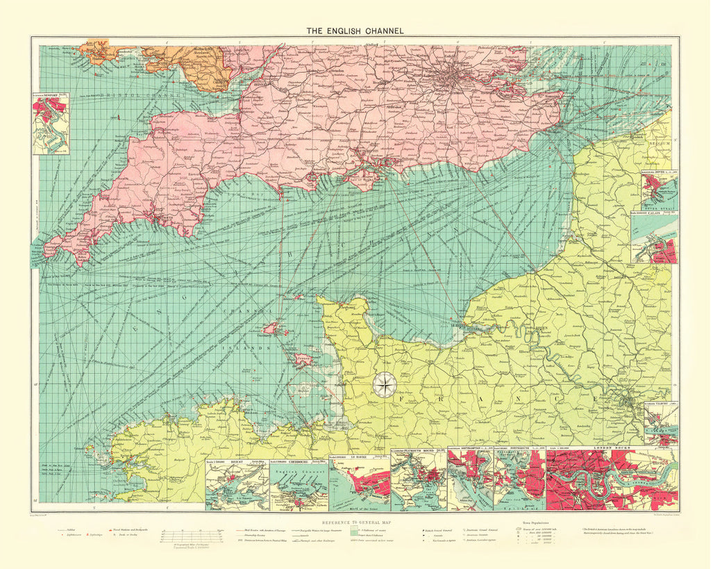 Vintage Map of English Channel, 1922