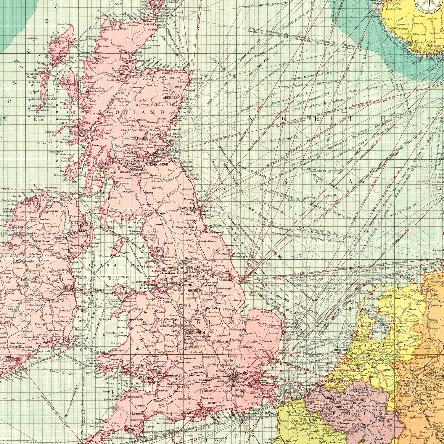 Vintage Map of North Sea, 1922