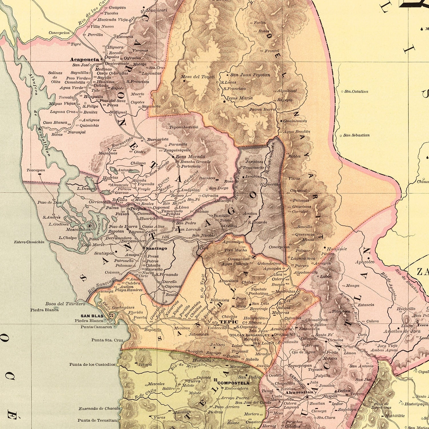 Vintage Map of Tepic, Mexico 1886