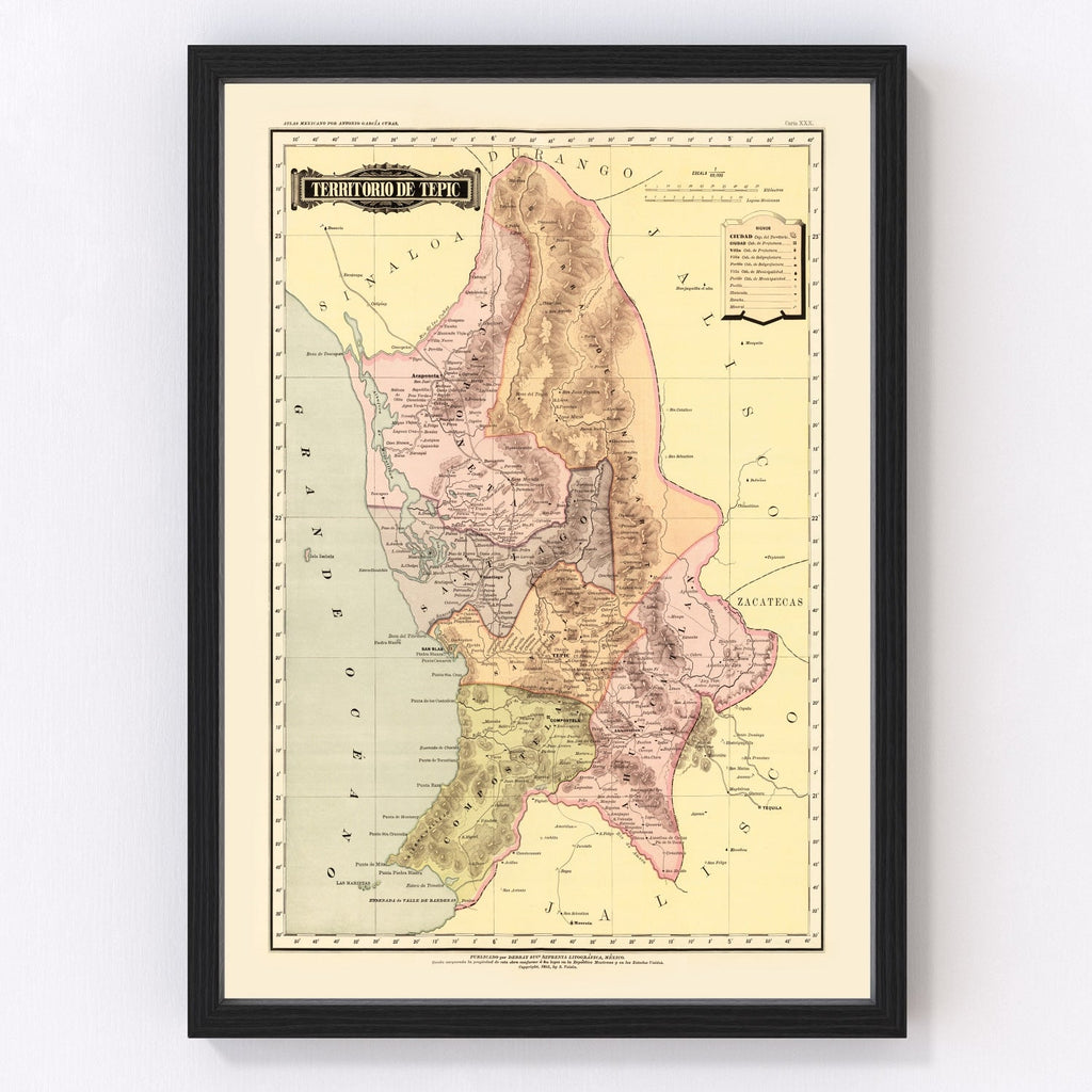 Vintage Map of Tepic, Mexico 1886