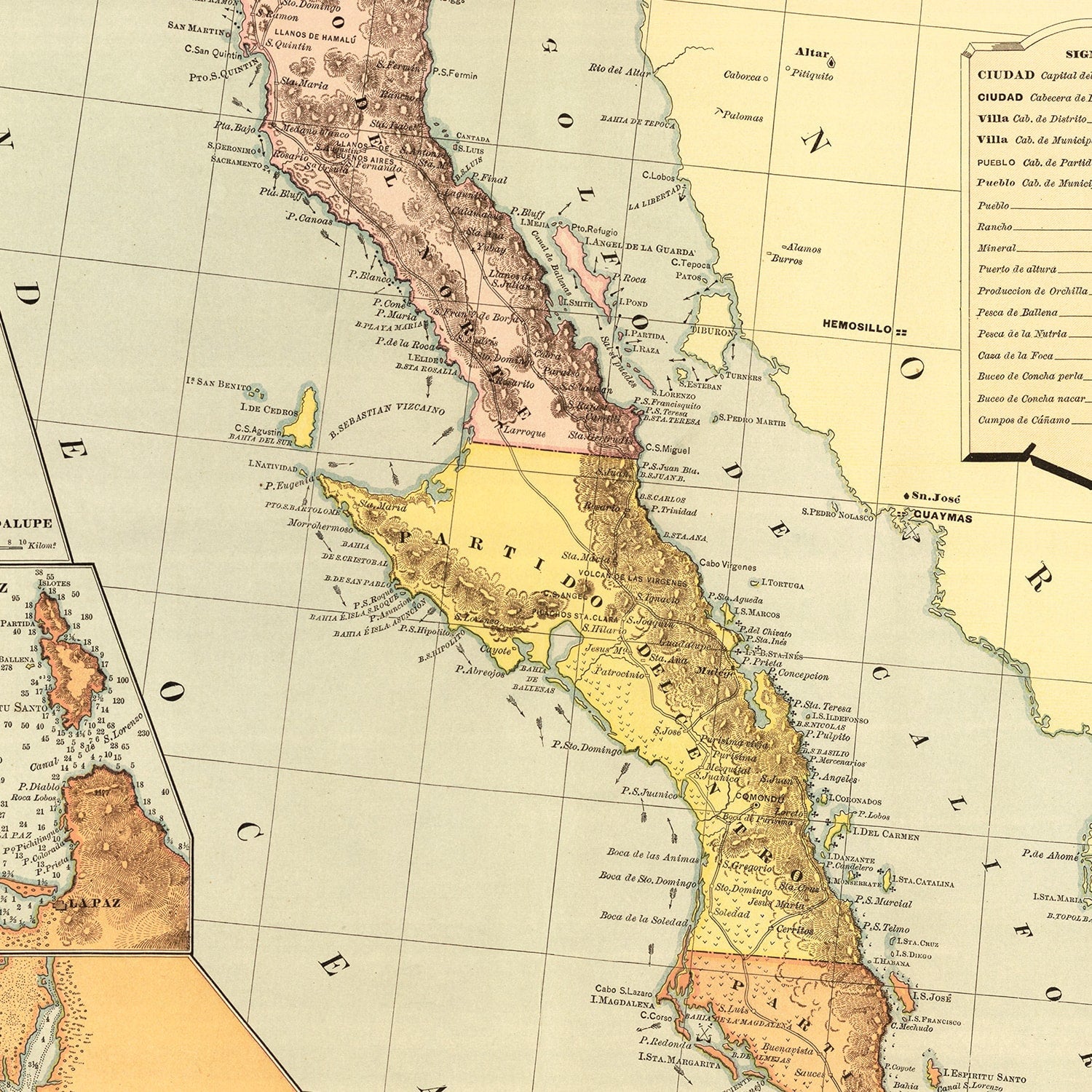 Vintage Map of Baja California, 1886