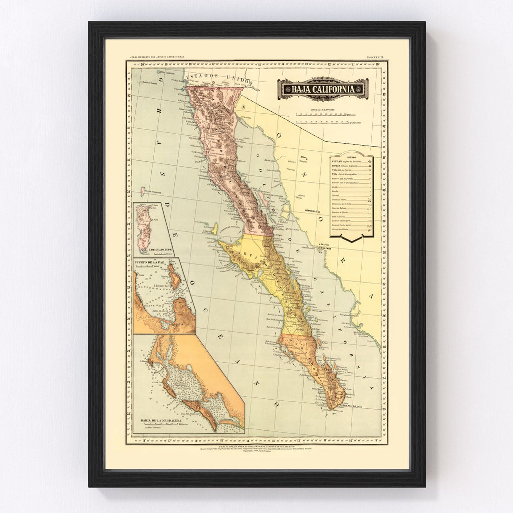 Vintage Map of Baja California, 1886