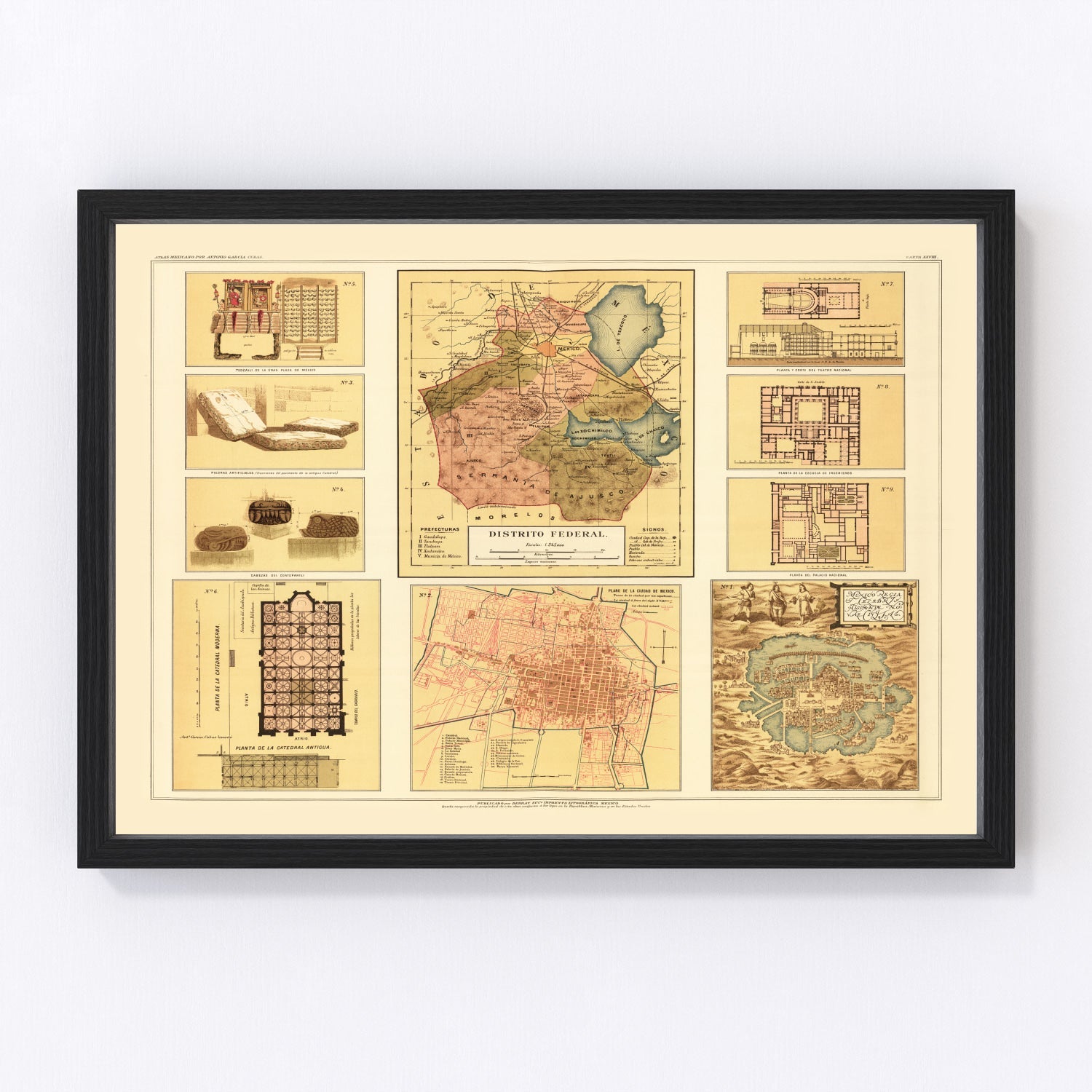 Vintage Map of Mexico City, Mexico 1886