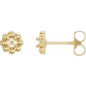 14K Yellow Gold 2 mm Round Petite Flower Earring Mounting