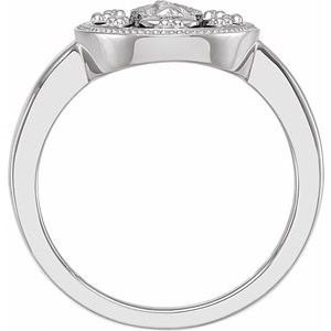 14K White Oval Black Enamel Miraculous Medal Ring