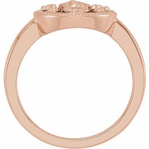 14K Rose Oval Black Enamel Miraculous Medal Ring