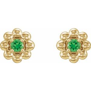 14K Yellow Gold Lab-Grown Alexandrite Petite Flower Beaded Earrings