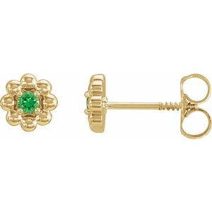 14K Yellow Gold Lab-Grown Alexandrite Petite Flower Beaded Earrings