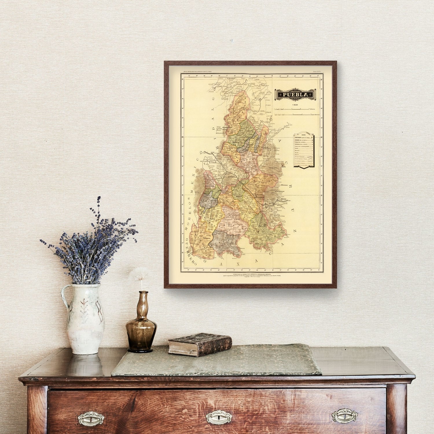 Vintage Map of Puebla Mexico, 1886