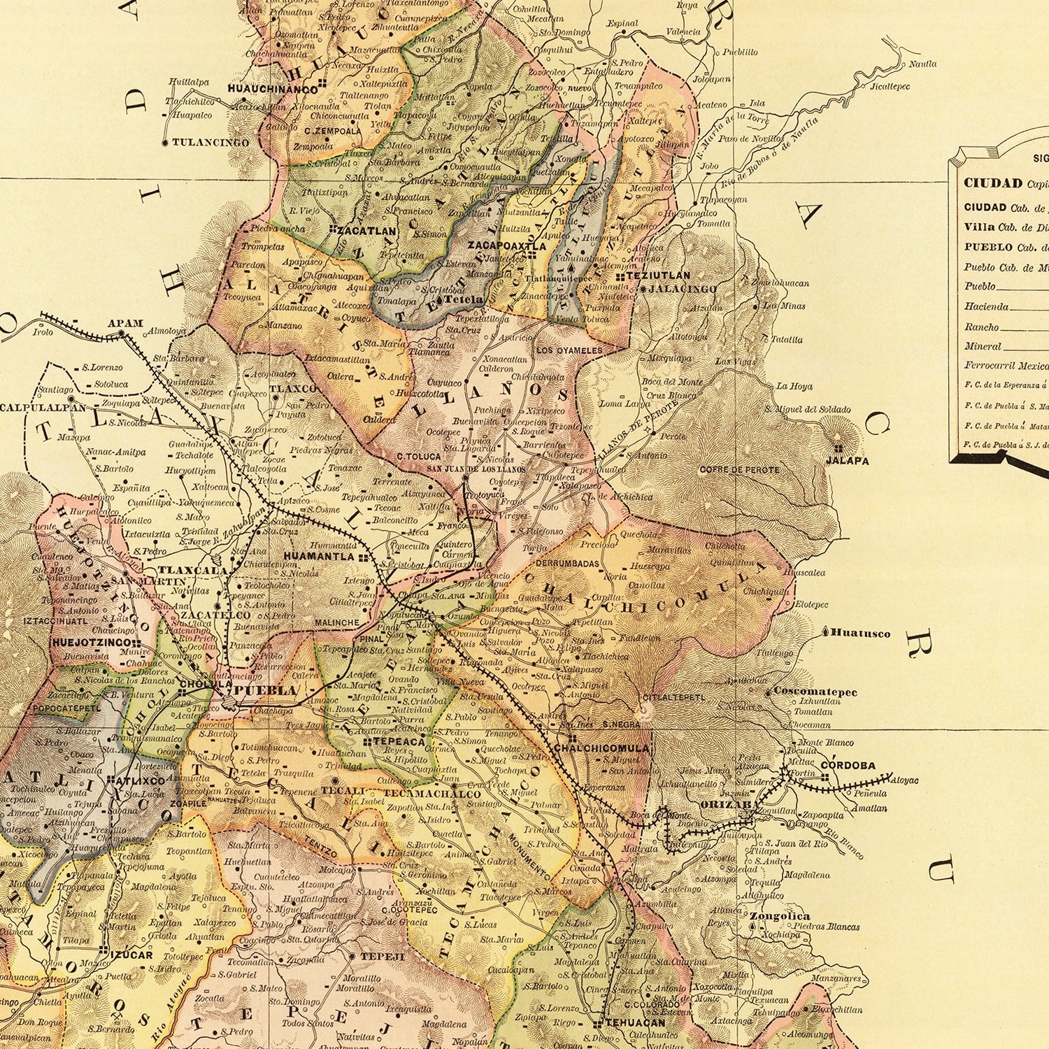 Vintage Map of Puebla Mexico, 1886